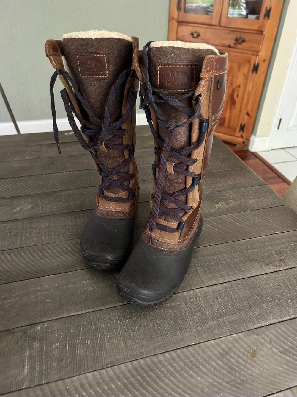 The North Face Brown and Black Tall Lace-Up Winter Boots